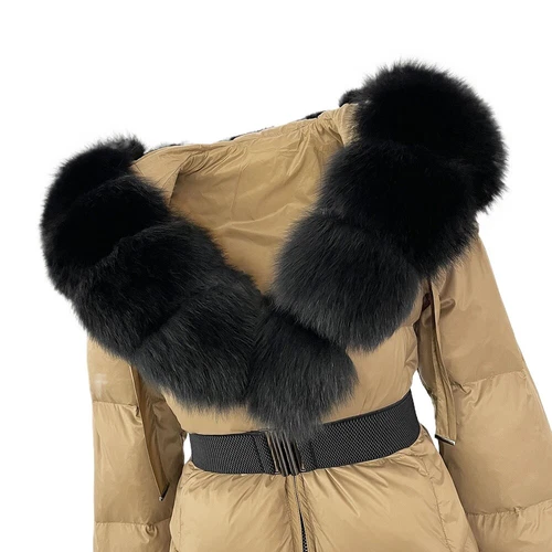 Winterjacke Damen echt Fuchspelz Kapuze dick warm weiß Entendaunenmantel - Bild 17 von 35