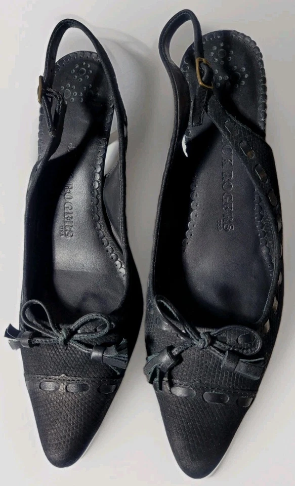 Jack Rogers Negro Gamuza Gatito Tacón Cordones 9 Zapatos Punta Punta Diseñador Foto 3 de 4