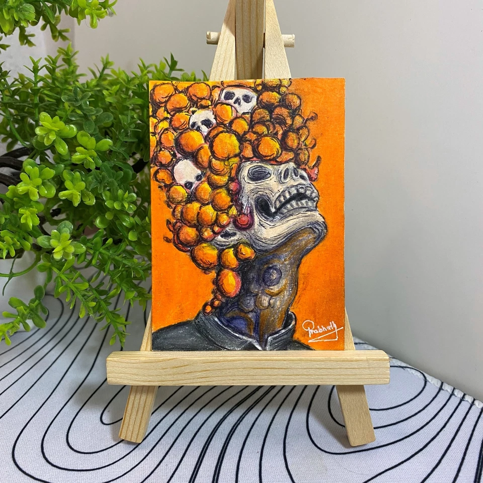 ACEO Colored Pencil Drawing Skull Head Horror Gothic Creepy Surreal Dark Art - Image 2 of 2