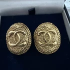 Vintage Gold Tone Chanel Clip On Earrings Paris France Signed Costume Jewelry