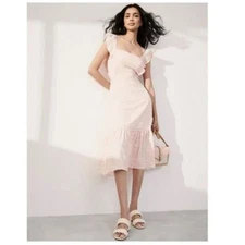 BCBG Paris Ruffle Strap Dress Blush Pink White Polka Dots Womens Size XL