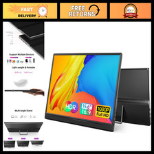 15.6" Portable 1080P Monitor - Ultra-Slim Travel Screen, USB-C, HDMI, Dual Speak