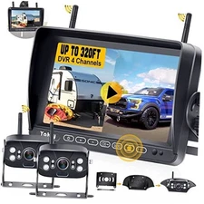 RV Backup Camera Wireless Recording - Plug and Play Pre-Wired for 2 Cameras