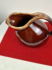 Vtg Oven Proof USA Brown Drip Glaze Pitcher with Ice Lip 2 Quart