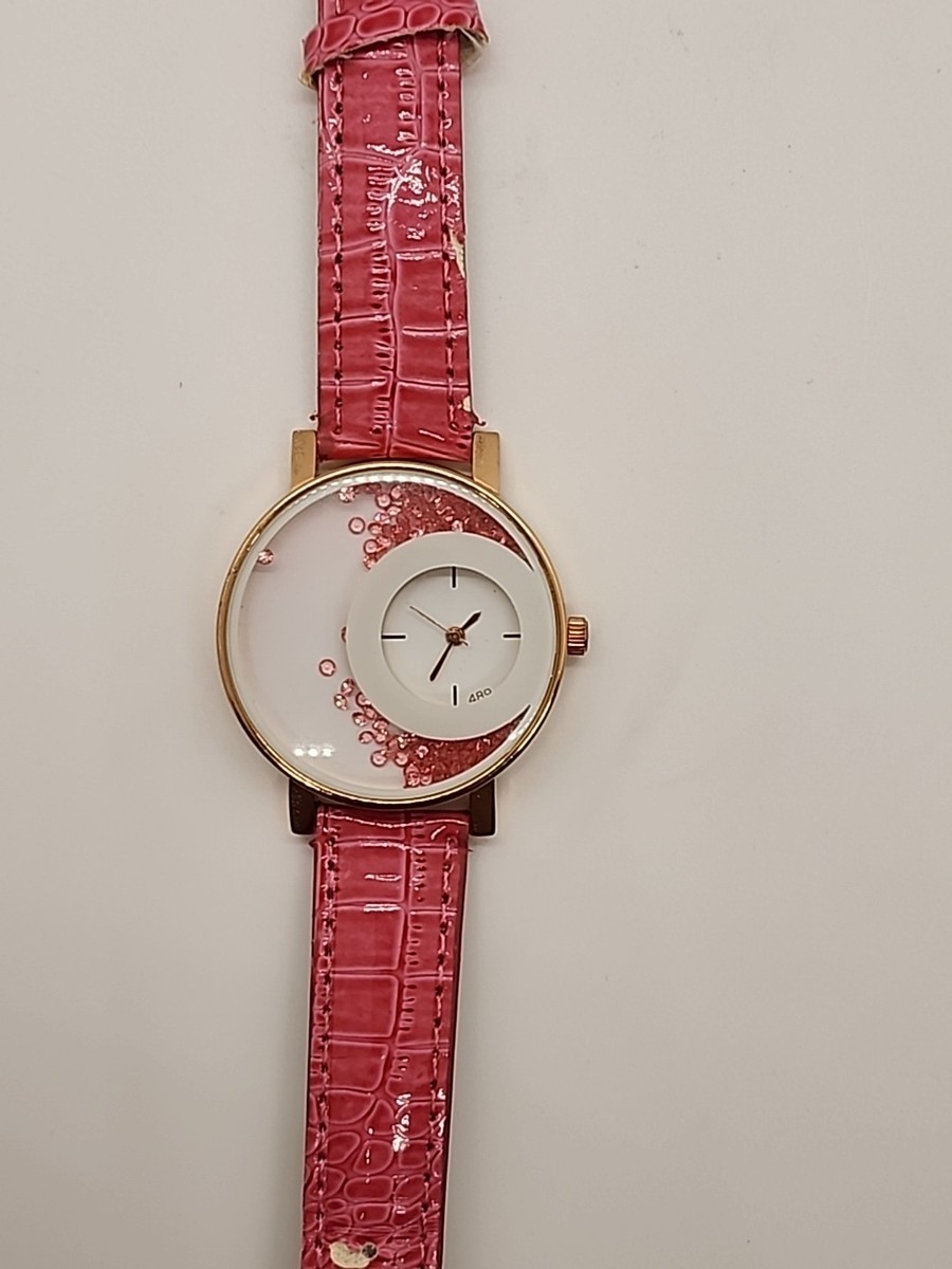 MXRE Pink Crystals W/ Pink Leather Strap Ladies Analog Wrist  display picture 1