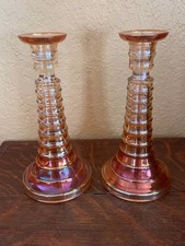 Vintage Pair of 9 Marigold Carnival Glass Can...