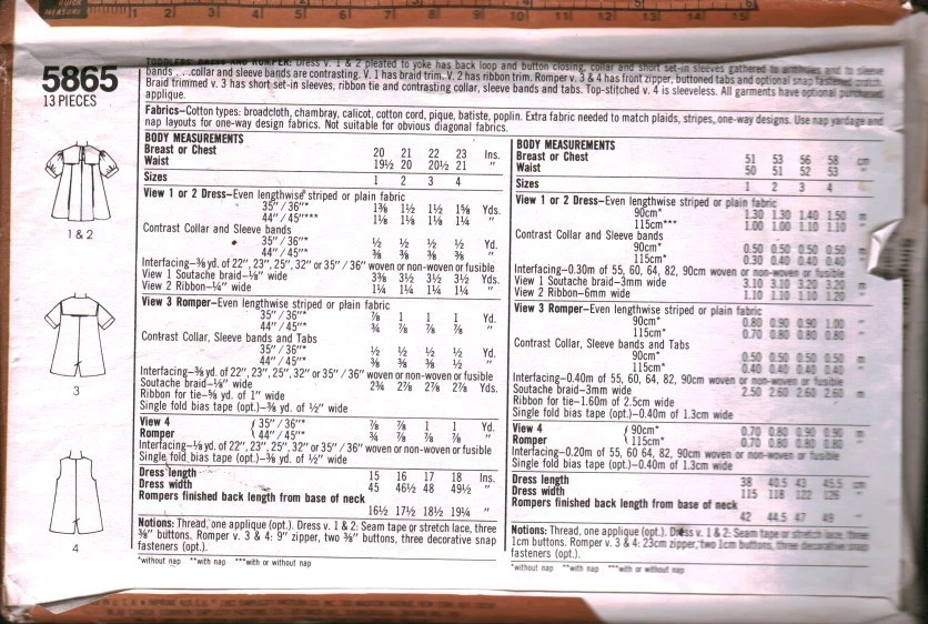 5865 Vintage Simplicity Sewing Pattern Girls 1980s Dress Boys Romper 2 Toddler - Image 2 of 2