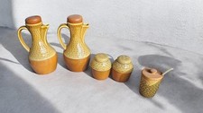 Vintage 1970s Ceramic Oil  Vinegar Cruet Set w/ Salt  Pepper  Mustard Jar