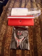 J. Francis Red Evening Bag Silver Chain Strap & Matching Unbranded Necklace NEW