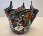 MURANO VENICE ITALY HAND BLOWN GLASS MILLEFIORI HANDKERCHIEF VASE w/orig tag