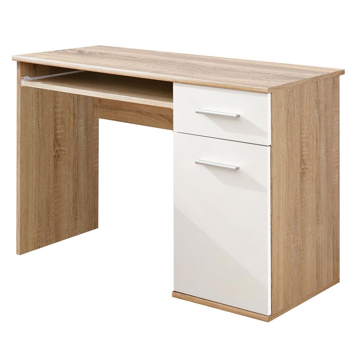 Bureau enfant Dino chêne et blanc 104 cm meuble de rangement bureau écolier
