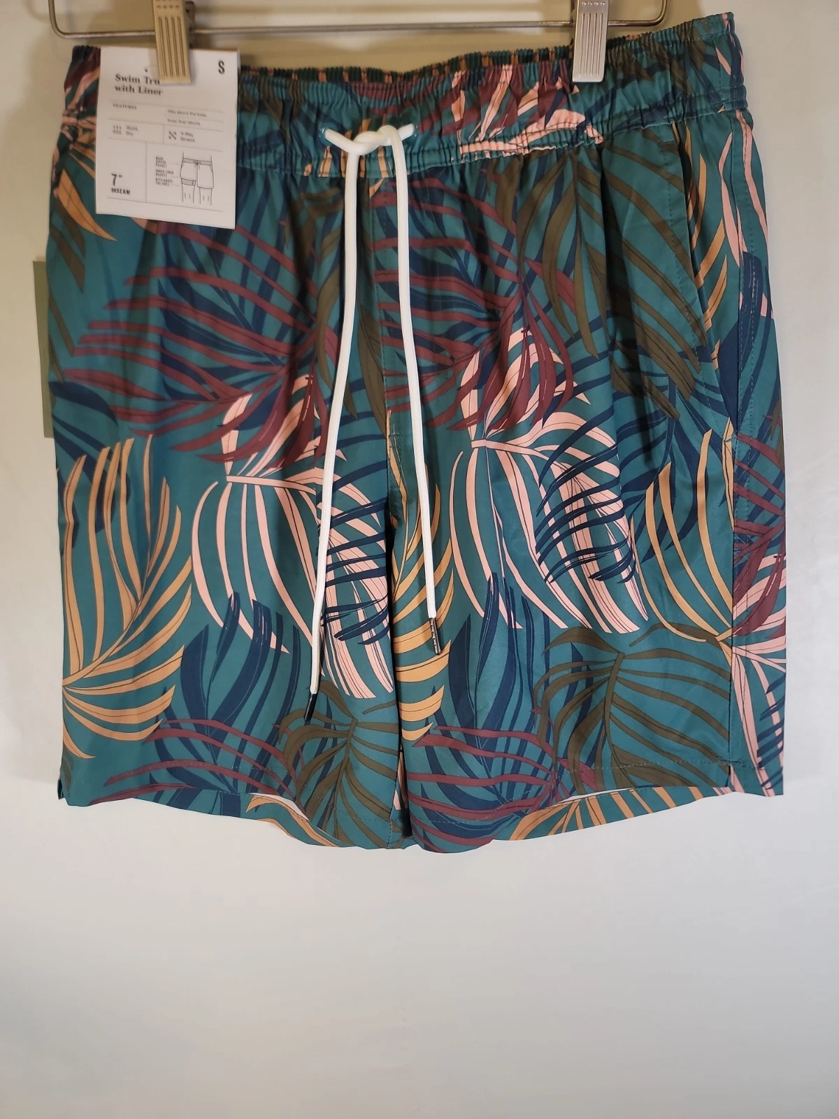 Goodfellow teal palm Swim Trunks With Liner Size Small