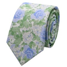 Floral Ties Skinny Tie for Men, Cotton Mens Neckties for Wedding, Blue Green