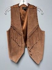 VTG EXPRESS Suade Leather Fringe Vest 90s Western Festival One Size Boho Chic