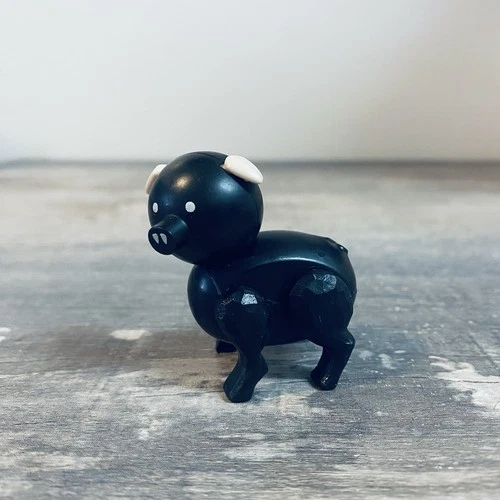 Vintage Fisher Price Little People Black Pig White Ears Farm Farmer Barn