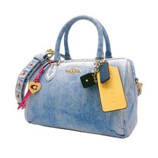 COACH Rowan Satchel Denim Bag 2Way Crossbody Charms Light Indigo CDY74 New