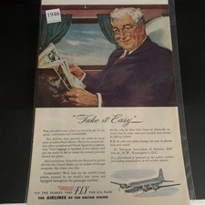 Vintage 1946 Airlines of The United States Take it Easy Ad Advertisement