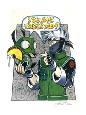 Cartoonish Chibi Print Kakashi Hatake Anime Artist Signed 17”x11”