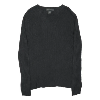 BANANA REPUBLIC Femme Pull Jumper Noir Uni Coton Mélangé Col Rond Maille Côtes L - Photo 1/4