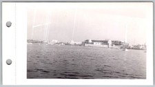 Vtg B&W Snapshot Waterfront City Skyline Waterfront Stadium Buildings View 1930s