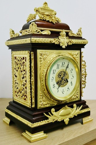 Antique French 8 Day Solid Oak & Ormolu Mounts Cube Style Mantel Table Clock - Picture 13 of 24