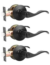Mengico 3 Pack Black Modern Interior Door Lever Handle Lock Privacy Bedroom/Bath