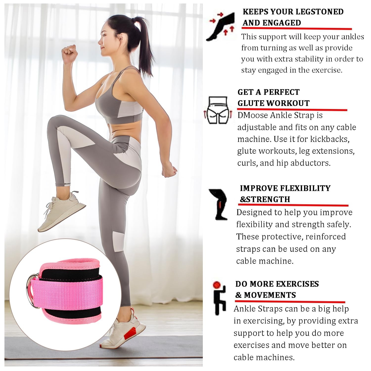 Ankle Straps Cuff Cable Attachment Glute Kickback Workout Leg Extension Gym Red