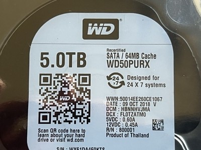 Western Digital Purple 5TB HDD WD50PURX - Excellent Condition, Practically New