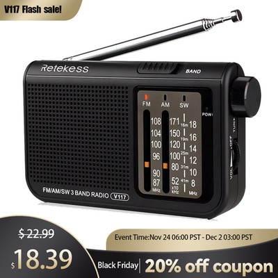 V117 Portable Radio FM/AM/SW Transistor Radio Battery Operated For Senior Gift