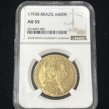 SASA 1793B Brazil 6400 Reis Gold Ngc Au55 Nice Coin