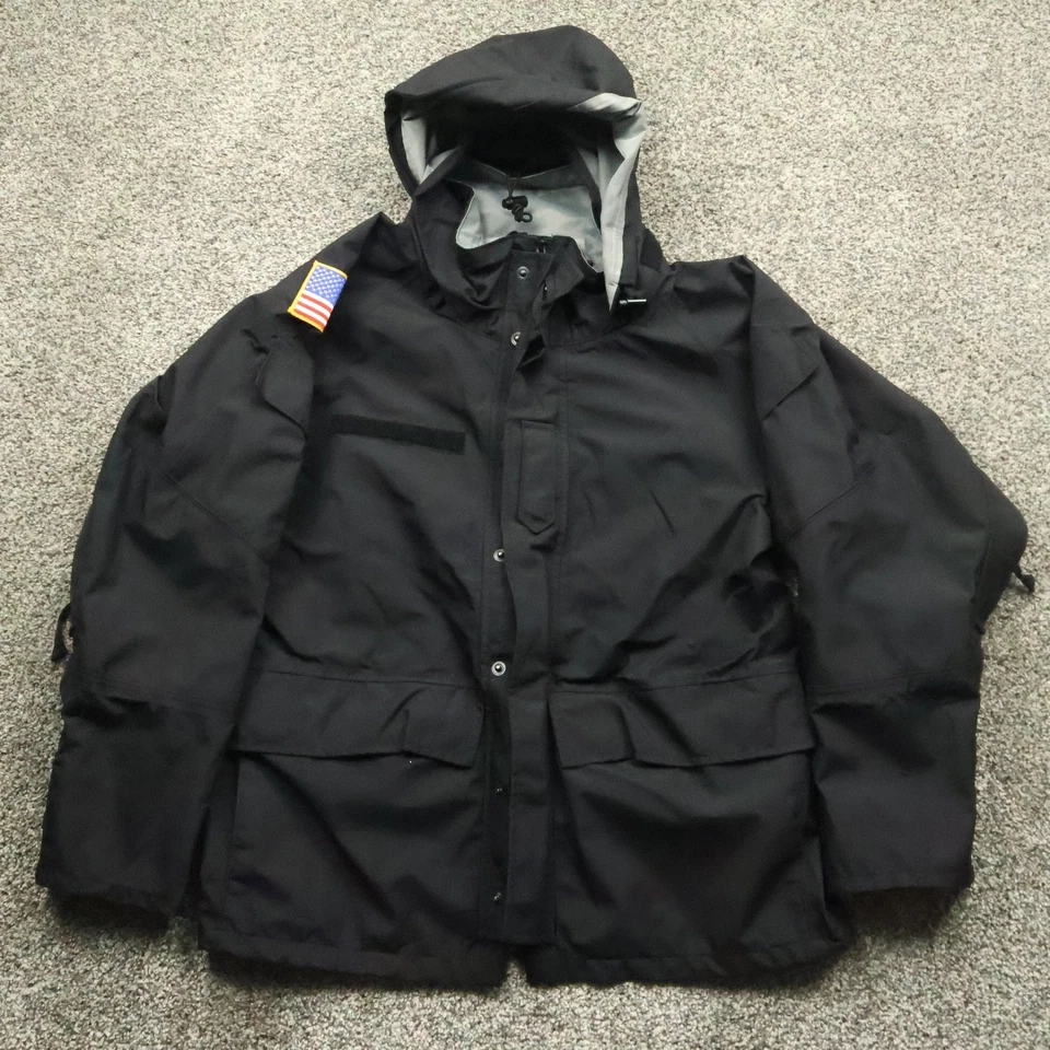 TRU-SPEC Rain Jacket Mens S Black Waterproof Tactical US Flag Patch Hooded - Image 2 of 4