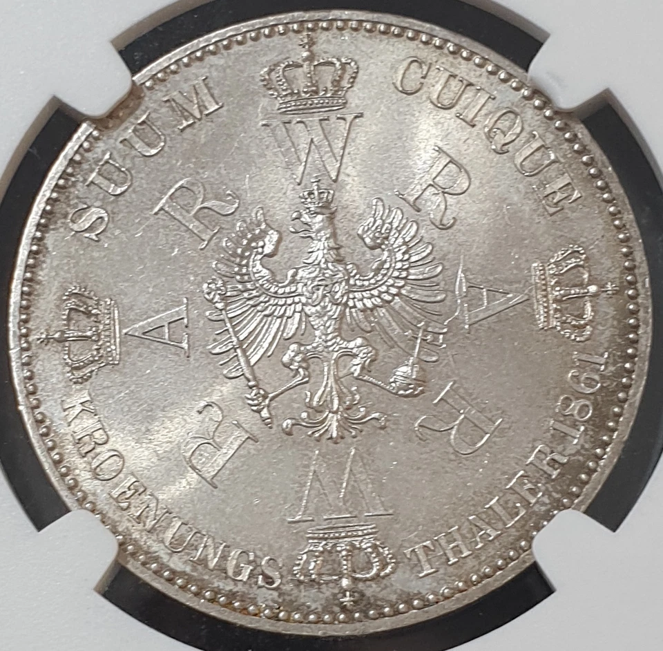 Prussia  NGC MS 63 1 Thaler 1861 Silver Coin Unc Cornation Germany Full Luster - Image 2 of 4
