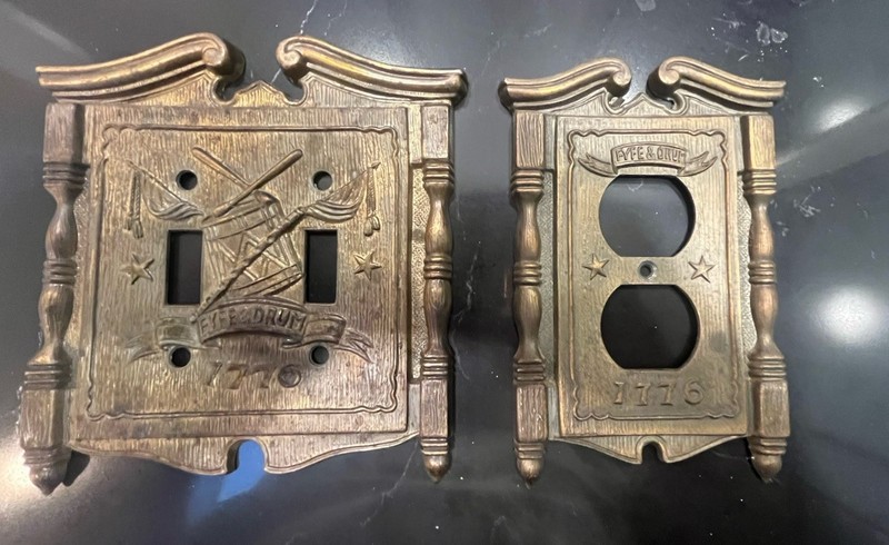 Vtg. Metal Light Switch Plate Fife & Drum American Tack 1968 Single & Double