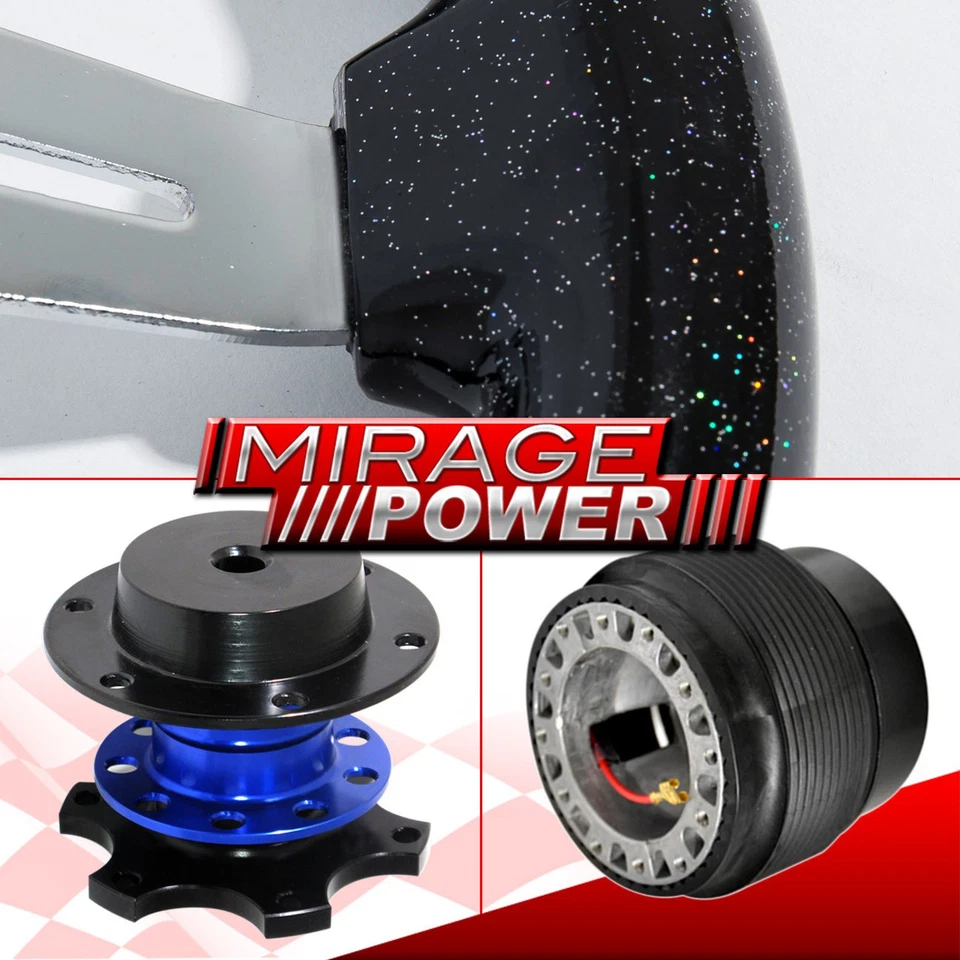 Metallic Black Deep Dish Steering Wheel + Blue Quick Release For 86-89 Integra - Image 4 of 4