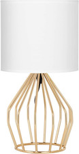 Gold Table Lamp - Modern Style Desk Lamp with Hollowed Out Base Linen Fabric Sha