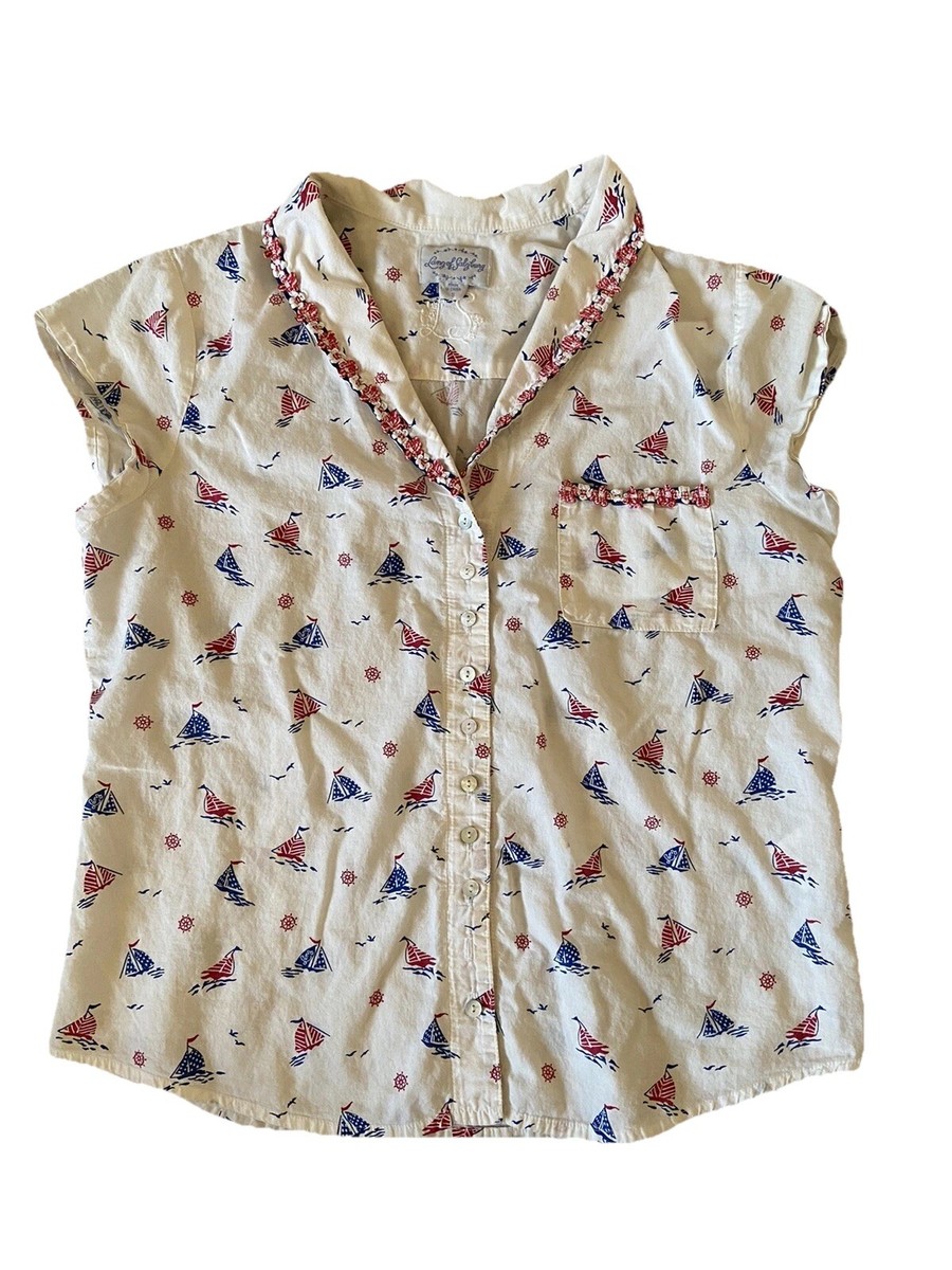 Lanz Of Salzburg Nautical Blouse Size S Sail Boats Red White Blue Maritime