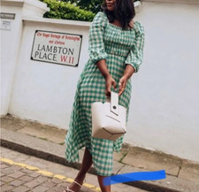 Asos Pastel Green Gingham Midi Dress Size US14