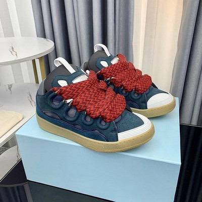 Lanvin s Peacock Green Red Curb Chunky Lace Platform Sneakers NWT