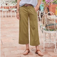 Sundance Au Courant Cotton Linen Wide Leg Cropped Pants Brown Khaki SZ 4