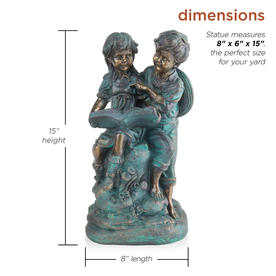 Alpine Corporation 15 英寸高室内/室外女孩和男孩青铜 — 第 3/4 张图片