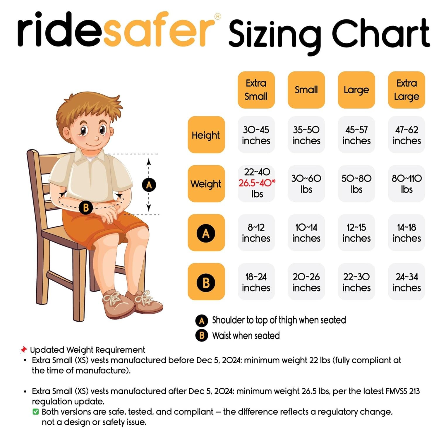 RideSafer - Extra Small (XS) Black, Lightweight, Compact, Portable Car Seat,