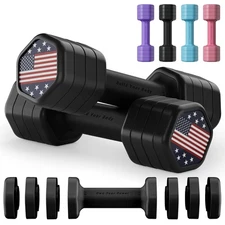 Zempox Adjustable Dumbbell Set 2 x 5lb | Hand Weights for Home Workout, Rubbe...