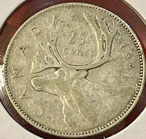 1947 Maple Leaf Canada 25 Cents Quarter King George VI 80% Silver
