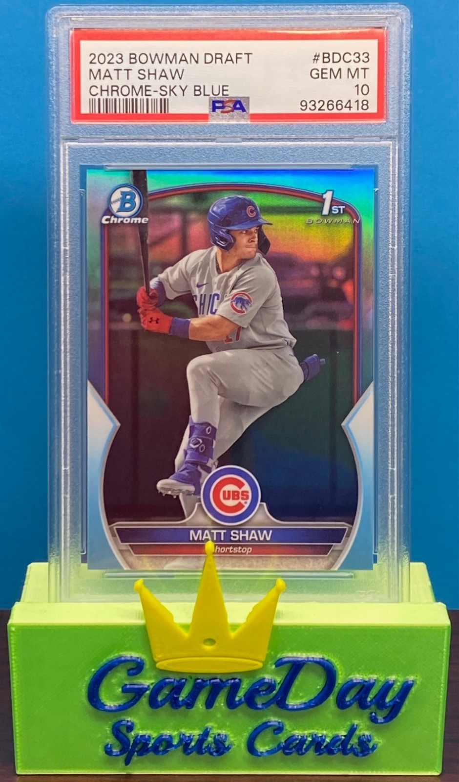 2023 Bowman Draft Chrome Sky Blue Refractor Matt Shaw RC Rookie #BDC33 PSA 10