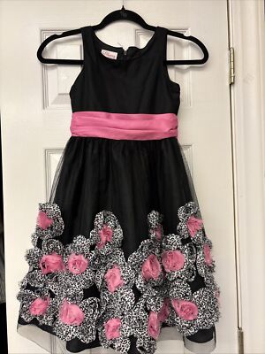 NWOT Bloome Black Pink Leopard Rosette Tulle Sleeveless Dress. Size 8