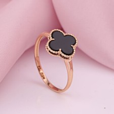 Anello oro rosa 585 fiore trifoglio foglia con onice nera oro rosa 14kt 💖💖💖💖💖💖