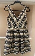 NWOT-J CREW Factory Holiday Gold Gray V Neck Striped Mini Dress. Size 4 Petite