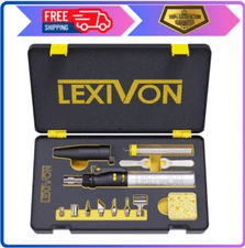 LEXIVON Butane Soldering Iron Kit Cordless 7-Tip Adjustable Flame