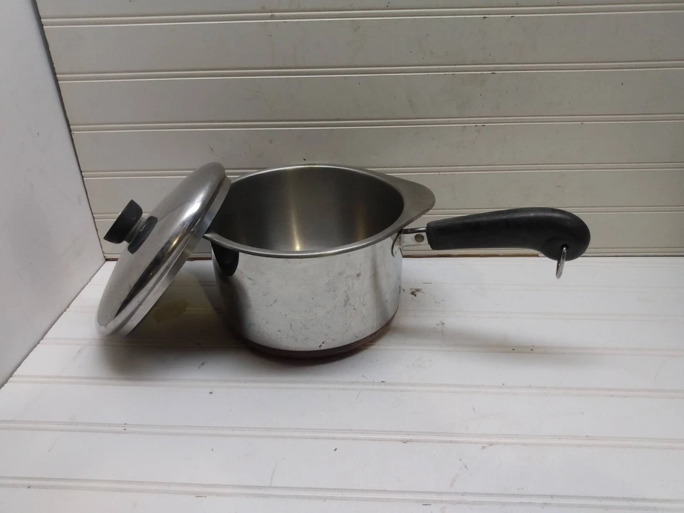 Revere Ware 3 Qt Saucepan Copper Steel Double Boiler Insert Mix Serve Bowl & Lid - Image 3 of 4