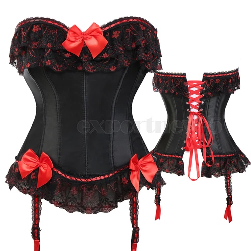 Retro Steampunk Gothic Corset Burlesque Lace Up Basque Top Bustier Waist Cincher - Picture 15 of 27